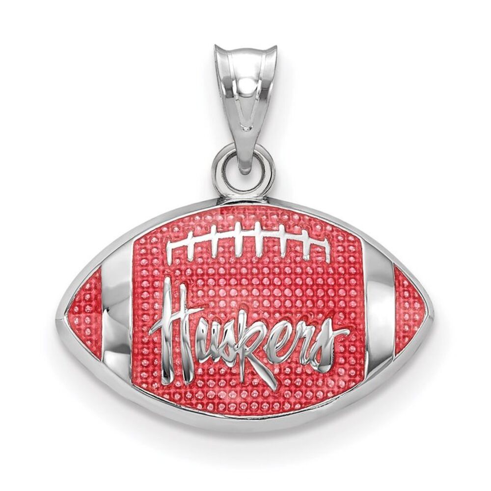Sterling Silver U. of Nebraska Small Enamel Football Pendant